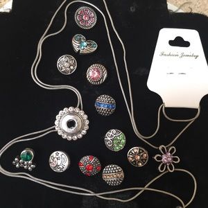 Rhinestone Lariat Snap Necklace w/ 12mm Snap Lot!